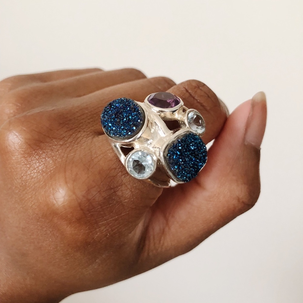 Sterling silver ring genuine gemstones